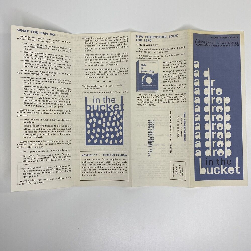 Vtg Jan‎ Feb 1970 Christopher News Notes Pamphlet A Drop In The Bucket Political